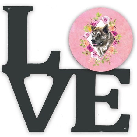 Carolines Treasures 11.5 x 11.75 in. Akita Pink Flowers Metal Artwork Love Wall Decor CK4113WALV